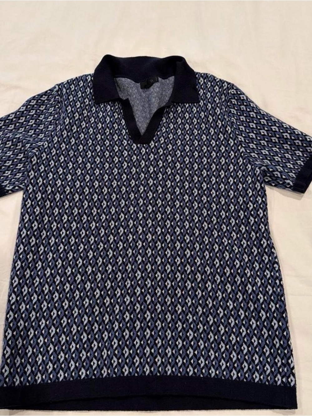Truth Navy and White Geometric Knit Short-Sleeve Polo